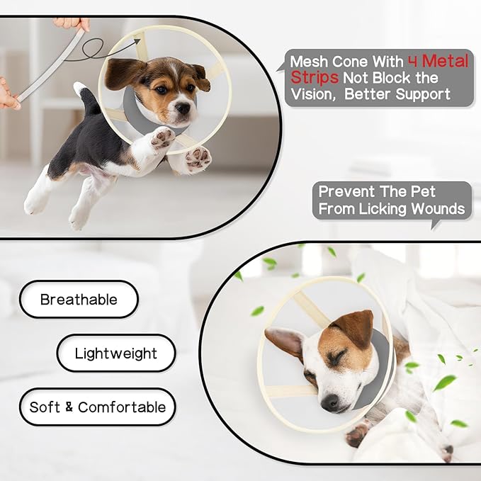Soft Dog Cone Collar to Stop Licking-Adjustable Comfortable Mesh Recovery Collar After Surgery for Small or Miniature Dogs, Alternative to Plastic Elizabethan Collars for Neuter Incision Care (Grey,M)