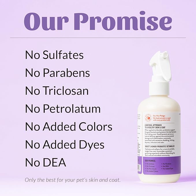 Skout's Honor Pet Detangler Spray - Hydrating & Conditioning with Avocado Oil & Probiotics, 97% Natural, Paraben & Sulfate-Free, softens for a More brushable Coat, Daily Use, 8oz, Lavender