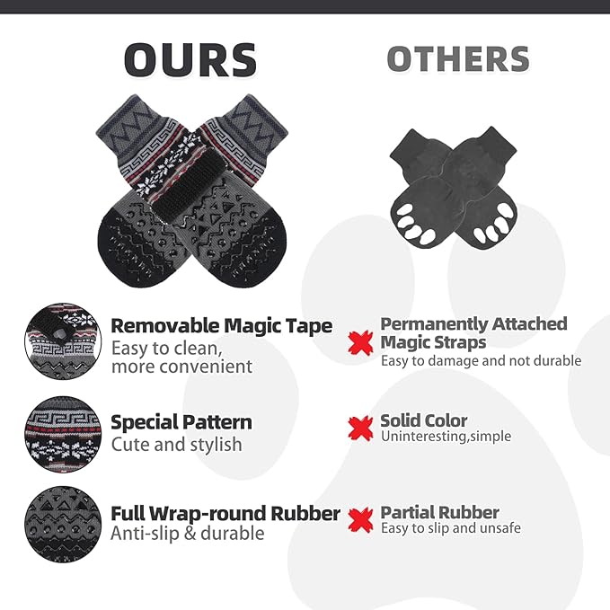 KOOLTAIL Dog Socks to Prevent Licking Paws for Hardwood Floors Anti Slip, Winter Warm Pet Boots&Paw Protector with Grippers, Double Sides Dog Shoes Booties for Small Medium Large Senior Dogs Grey L