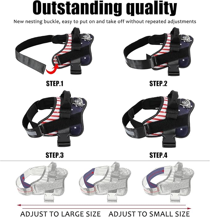 Bolux Dog Harness, No-Pull Reflective Dog Vest, Breathable Adjustable Pet Harness with Handle for Outdoor Walking - No More Pulling, Tugging or Choking (Flag, Small)