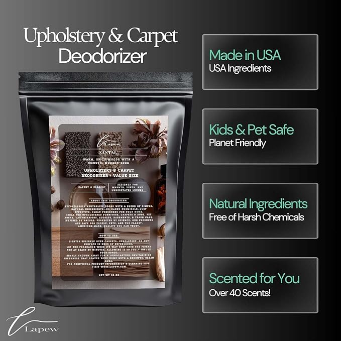 Santal Carpet Freshener Powder Refill 36 oz | Powerful Odor Eliminator for Home | Upholstery Deodorizer | Carpet Deodorizer | Pet Urine | Cat Litter Box