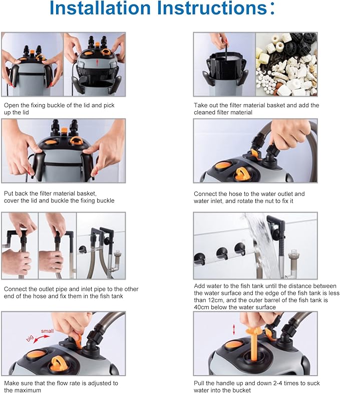 Aquarium Canister Filter with 3 Media Trays Spray Bar External Canister Filter for Large Fish Tank and Aquariums, 1000F-266GPH
