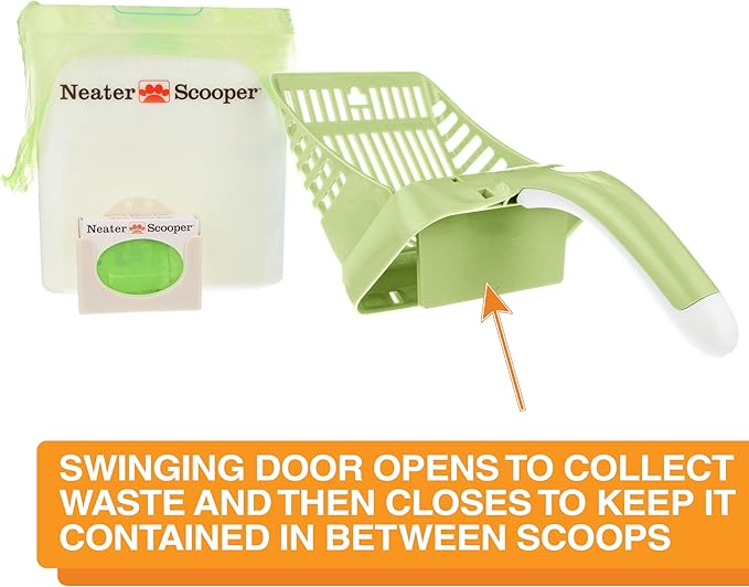 Neater Pet Brands Neater Scooper Standard Cat Litter Scoop, 15 Refill Bags – Mess-Free Cat Litter Scooper with Bag, Spill-Proof Kitty Box Sifter, Bin Doubles as Scoop Holder, For Single-Cat Households