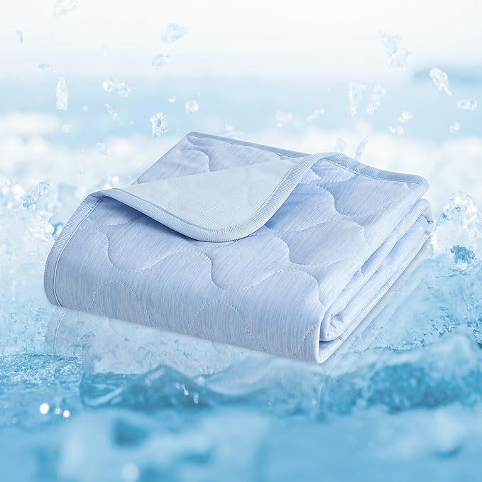 Cozy Bliss Leakproof Cooling Blanket for Medium Dogs – Q-Max>0.4, Durable & Washable Dog Cooling Mat for Hot Weather, Soft Pet Throw & Couch Protector for Dogs & Cats, 30x40 Inch, Heather Cool Blue