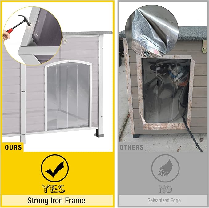 Aivituvin Dog House Insulated Outdoor Dog Kennel with Heated Liner for Winter 59" Extra Large Insulated Dog Cage with Heater,All-Around Iron Frame(Grey)