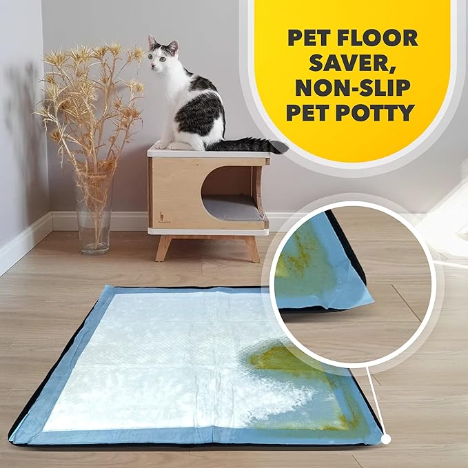 TidyFriend Dog Pee Pad Holder Tray Fits for 24” x 24” Wee Wee Pee Pads - Stable Grip, Raised Edges, Quick-Wipe Silicone Surface Dog Potty Tray Holder for Indoor Flooring Protection (Black)