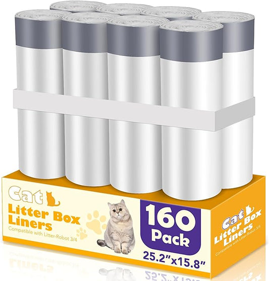 160 Count Cat Litter Box Liners with Drawstring Compatible with Litter-Robot 3/4 Heavy Duty Cat Litter Bags Waste Bags Replacement