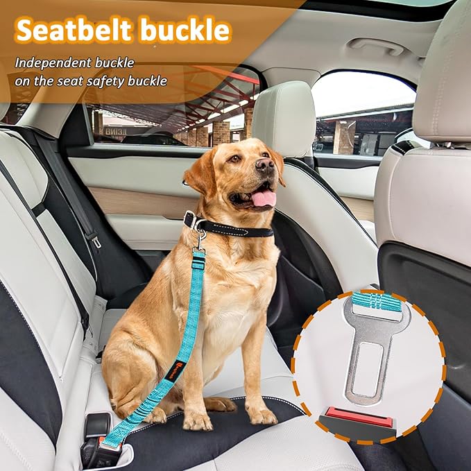 Removable Dog Seat Belt Harness for Car, 3 in 1 Pet Dog Car Seatbelt Leash, Retractable Restraint Secures to Vehicle Headrest & Adjustable Reflective Bungee Dog Seatbelt Tether, Blue