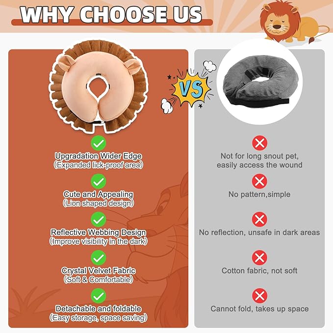 KOOLTAIL Inflatable Dog Cone Collar, Soft Dog Cone Alternative for Large Medium Small Dogs After Surgery, Adjustable Donut Neck Cone for Dogs Cats, Recovery E Collar with Enhanced Anti-Licking,Lion M