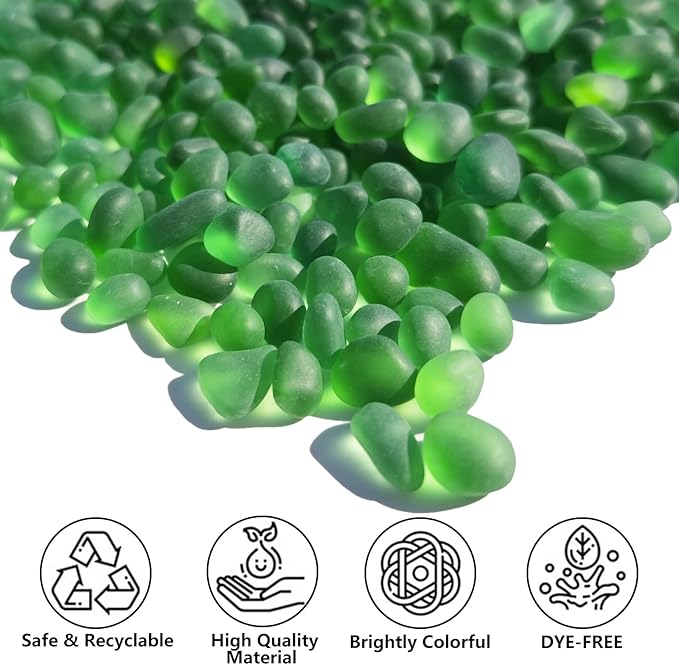 Sea Glass Stones - 0.9LB Green Frosted Glass Pebbles Gemstones - Perfect for Aquarium Rocks, Fish Tank Gravel, Vase Fillers, DIY Crafts, and Home Decor