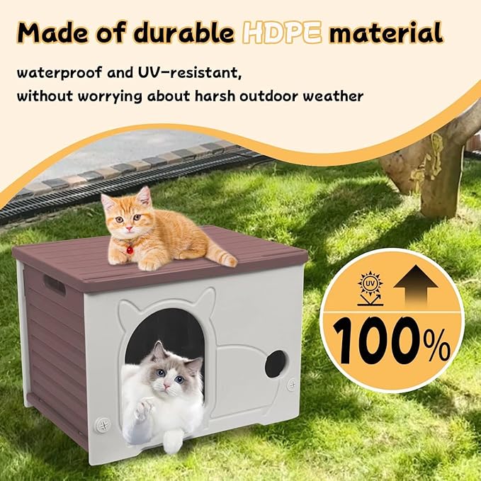 Plastic Outdoor Cat House Waterproof Feral Cat Shelter(Coffee)