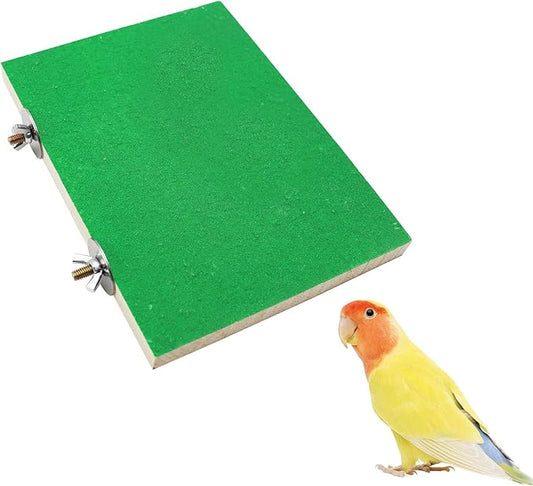 7.9×5.9 Inches Large Bird Perch Stand Platform, Natural Wooden Bird Cage Accessories, Bird Stand Perch with Rough Quartz Sand Surface for Parrot, Parakeet, Budgies, Cockatiel, Rats