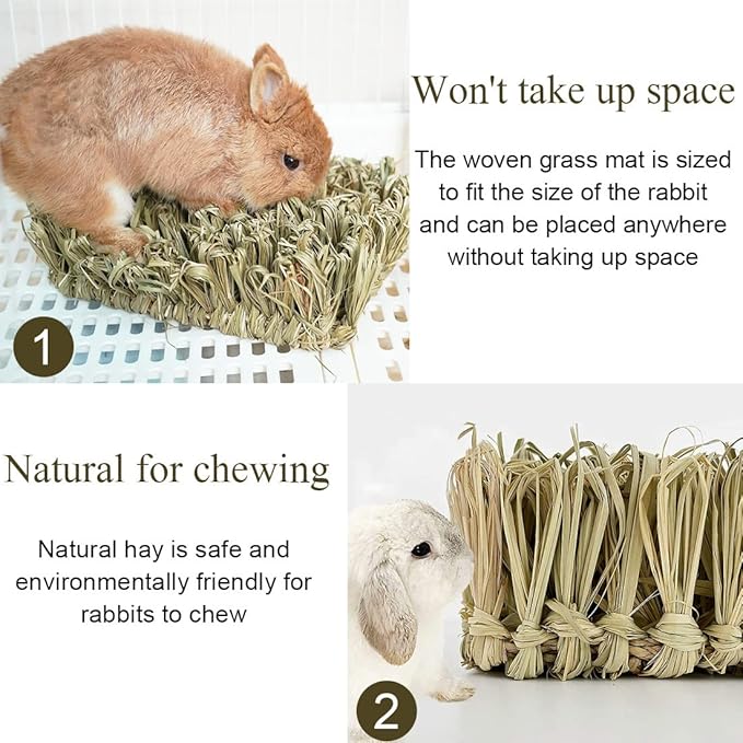 Hamiledyi Rabbit Grass Bed Bunny Natural Straw Woven Mat Guinea Pig Hay Mat Chew Mat for Rabbit Guinea Pig Chinchilla Squirrel Hedgehog(10.6x7.5x3.5inches)