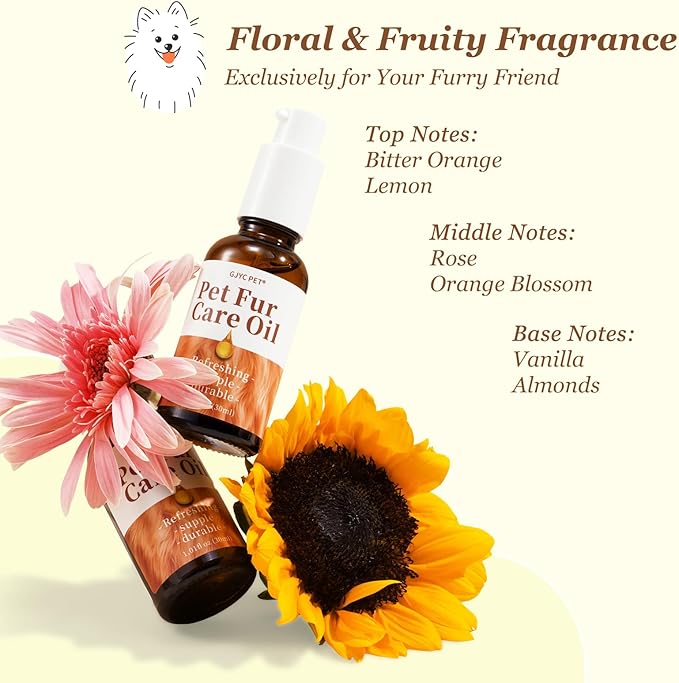 Pet Fur Care Oil - Detangles, Reduces Shedding - Adds Shine with Collagen & Natural Oils - Leave-in Conditioner for Dogs & Cats - 1.01 fl. oz