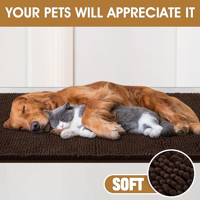 IM HOME 48" x 38" Brown Dog Door Mats for Muddy Paws, Chenille Absorbent Dog Mat, Non Slip Heavy Mud Mat for Dogs, Soft Pet Bed Mat for Entryway, Mud Paws, Inside Floor