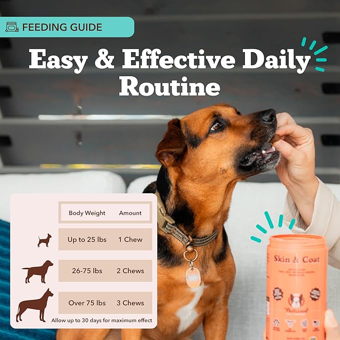 Natural Dog Company Skin & Coat Supplement for Dogs Omega-3 Rich Salmon Oil Chews for Itchy Skin Relief, Shedding & Allergy Support, Shiny Coat Health, with Biotin, Vitamin E, Grain-Free (180 Count)