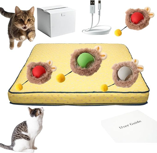 Interactive Cat Toys for Indoor Cats, Fast Rolling Ball in Play Mat, Automatic Moving Cat Ball in Pouch, Stimulate Your Cat's Nature, 28 Inch cat Toys (Square)