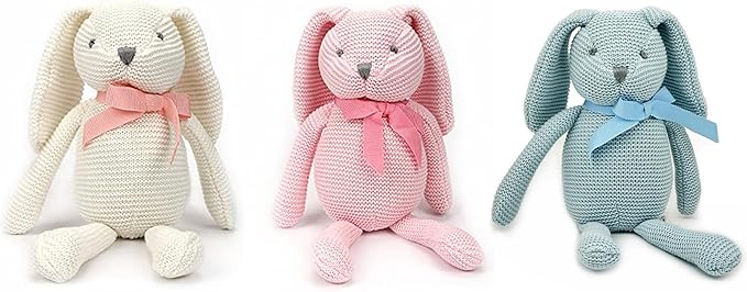 100% Organic Cotton Baby Toys Bunny Rabbit Stuffed Animals Bulk 7.1" (3pcs/Set)