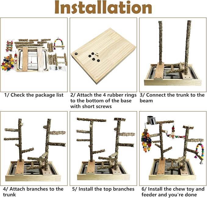 Tfwadmx Bird Playground Natural Wood Bird Play Stands Parrot Perch Stand with Removable Tray Climb Ladders Swing Chewing Toys for Lovebirds Cockatiels Budgies