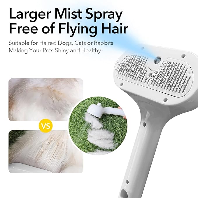 Cat Steam Brush for Shedding, Self Cleaning Cat Brush with Water Spray, 3-in-1 Design for Massage, Hair Removal, and Cleaning, Steamy Brushes for Indoor Cats and Dogs (White)