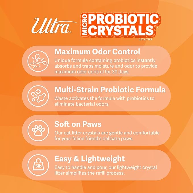 New Ultra Probiotic Micro Crystals Premium Cat Litter - 99.9% Dust Free, Soft on Paws, Fragrance Free - 15 Lbs. Total (3pk of 5 Lbs.)