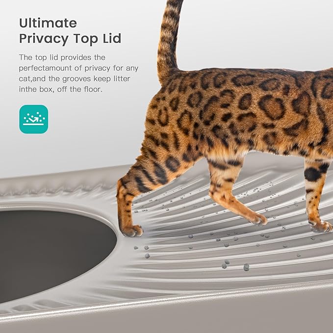 Stainless Steel Cat Litter Box, XL Top Entry Litter Box for Big Cats, Enclosed Large Cat Box with High Wall, Metal Cat Litter Pan Never Absorbs Odors, Easily Cleaning, Include Scoop
