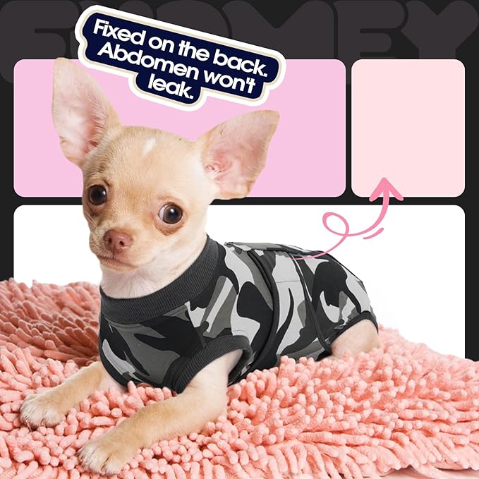 FUAMEY Dog Recovery Suit Male,Dogs Surgery Neuter Suits Puppy Spay Shirts for Female Protect Dog's Skin Anti Licking Abdominal Wounds Doggie Onesie Pet Bodysuit Alternative to Cone Grey Camouflage S