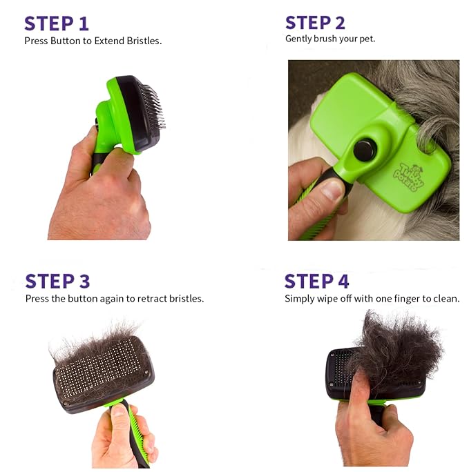 Tubby Potato™ Self Cleaning Slicker Brush - Deshedding Brush for Long and Short Haired Pets. Comfortable and Safe for Senitive Skin. Great for Dogs, Cats, and other Small Animals- Green