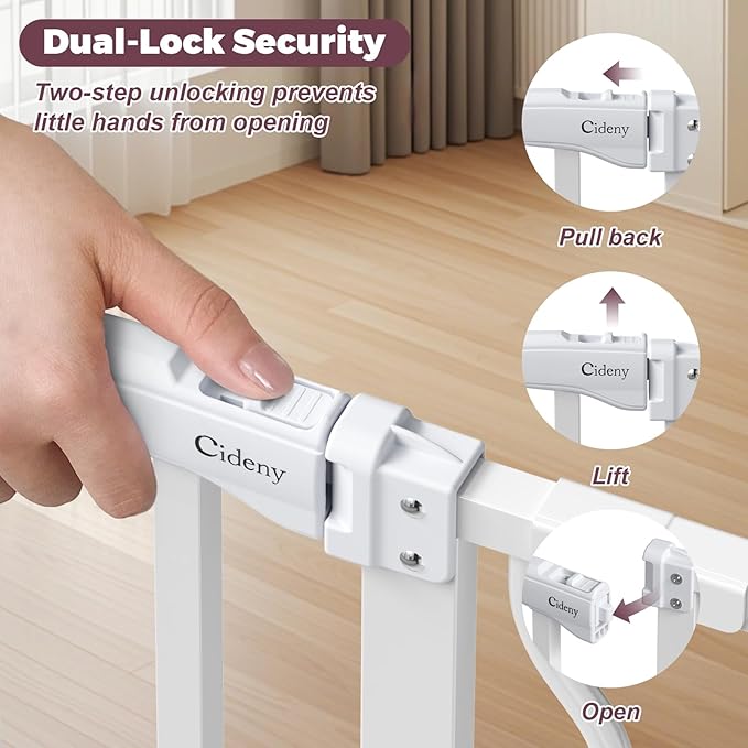 34" Extra Tall Baby Gate for Stairs, Auto Close Stroller Friendly Dog Gate Indoor for Doorways, Pressure Mounted 29"-45" W Baby Gate, Easy Walk Through Gate for Children & Pets, White