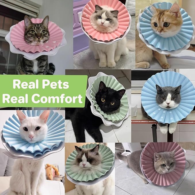 Soft Cat Cone Collar for Cats– Adjustable Lightweight Recovery E-Collar to Stop Licking, Scratching & Biting After Surgery, Comfortable Wound Healing Cone Alternative (Green, M)