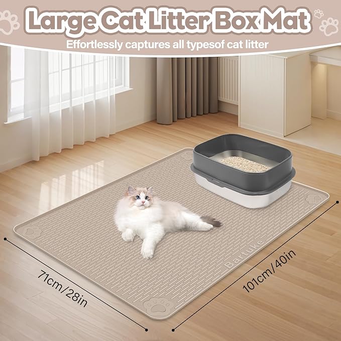 Cat Litter Mat, Extra Large 40" x 28" Silicone Mat Litter Trapping Mat for Scatter Control, Soft on Kitty Paws, Easy to Clean (Khaki)
