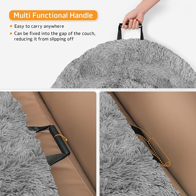 GGIB Calming Dog Bed Fluffy Plush Dog Mat for Furniture Protector with Removable Washable Cover for Large Medium Small Dogs and Cats (Medium, Grey)