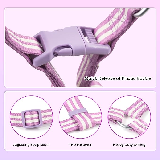 Stripe Step in Dog Harness for Small Dogs, Freedom Nylon Dog Halter Vests, Lightweight and Escape Proof Puppy Harness, Quick Fits for Small Medium and Large Dogs, Purple XS
