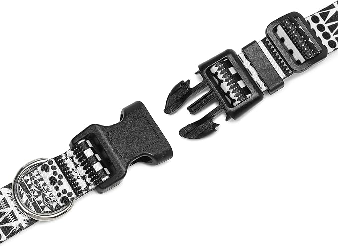 Mercano Adjustable Dog Collar - Special Design Patterns, Soft Nylon Comfortable Durable Pet Collar for Small Medium Large Dogs (L, Black White A)
