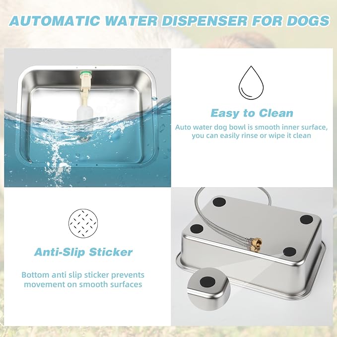 5 Gallon Automatic Dog Water Dispenser, Large Dog Water Bowl Dispenser for Outdoor, Stainless Steel Pet Bowl for Waterer Auto Fill Pet Waterer for Livestock Dogs Cats Chicken Fit 3/4'' GHT Faucet