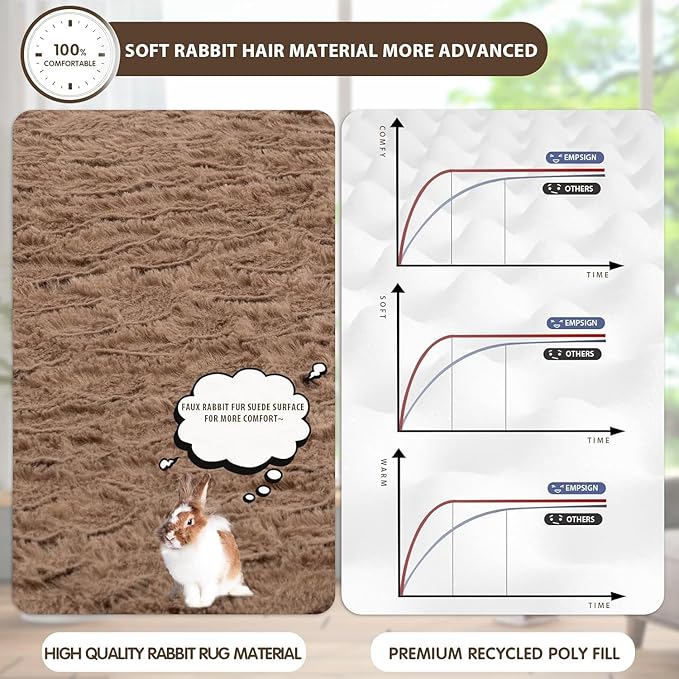 EMPSIGN Dog Bed Mat 47 Inch Reversible Warm & Cool,Washable Dog Crate Bed with Egg Crate Foam Support, Pet Sleeping Mat for Large Medium Small Dogs, Fluffy Kennel Pad(Brown)