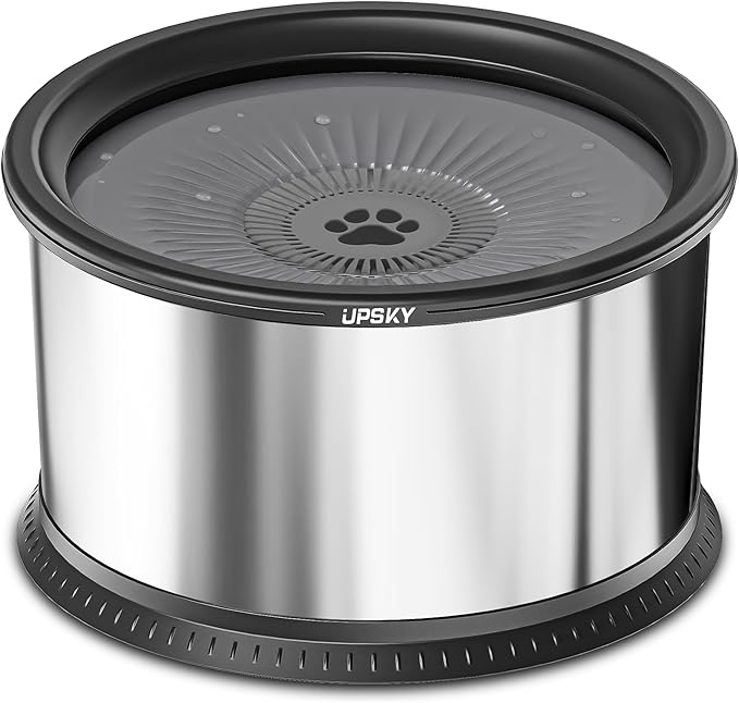 UPSKY 6.5L Super Large Capacity No Spill Dog Water Bowl - 1.6 Gallon Stainless Steel Spill Proof Slow Feeder With Anti-Slip Mat for Messy Drinkers - Black