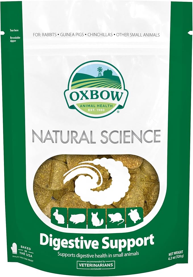 Oxbow Animal Health Natural Science Digestive Support, High Fiber Supplement for Rabbit & Guinea Pig, Made with Timothy Hay, Includes Chicory Root, Ginger Root, Chamomile, Made in USA, 4.2 oz Bag