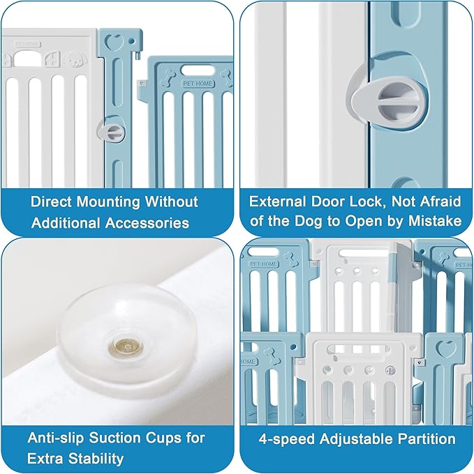 2 Room Dog Playpen with Door,DIY Shape Combination Puppy Pen,16-Panel+2 Link Piece+Large Door+Small Door,25.5" H Dog Fence,Non-Slip&Secure Pet Gate,Easy to Assemble,Blue+White