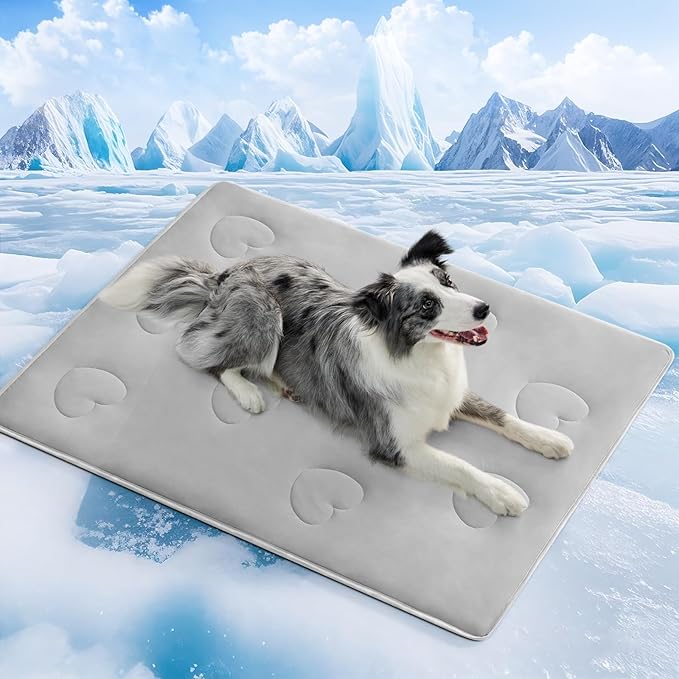 Cooling Blanket for Dogs, Lightweight & Durable Dog Cooling Mat, Q-MAX>0.45 Soft Breathable Pets Comforter for Couch, Bed & Car Essential - Light Grey 30x40 Inches