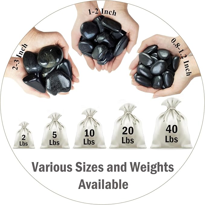 40 lbs Black River Rocks for Landscaping,1-2 Inch Decorative Black Stones Pebbles for Plants, Vase Fillers, Fish Tank and Garden Rocks
