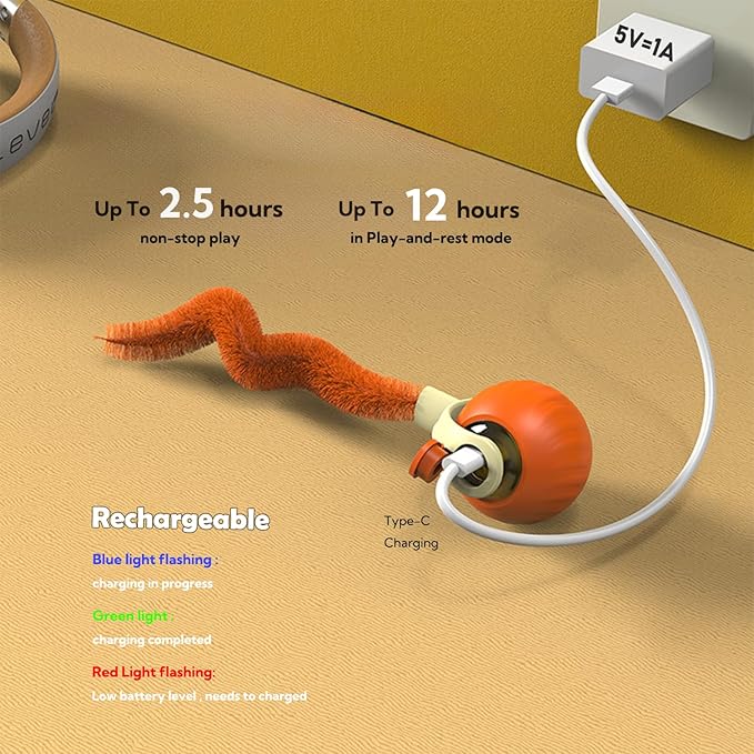 Interactive Cat Toy Ball | Automatic Moving Smart Anti-Depression Pet Toy with Light | Speedy Tail 3.0 Cat Mouse Toy | Electric Rechargeable Enrichment Toy for Indoor Bored Cats & Dogs (Blue)