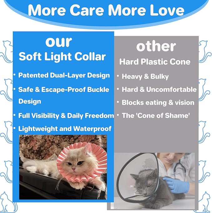 Soft Cat Cone Collar for Cats– Adjustable Lightweight Recovery E-Collar to Stop Licking, Scratching & Biting After Surgery, Comfortable Wound Healing Cone Alternative (Blue, L)