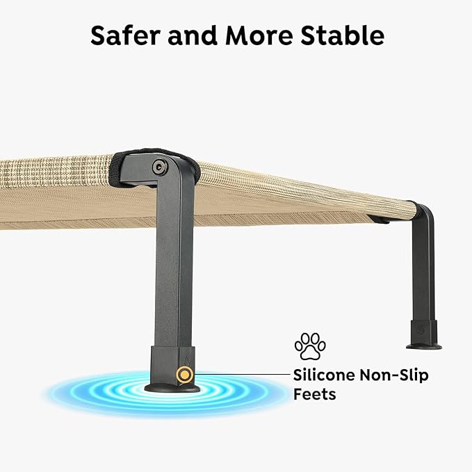 Veehoo Heavy Duty Elevated Dog Bed - Raised Dog Cot with Washable & Breathable Teslin Mesh, Non-Slip Silicon Feet, Cooling for Indoor or Outdoor, 47" x 29", Beige Coffee