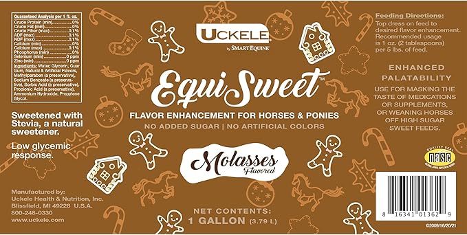 Uckele by SmartEquine Equi Sweet Molasses | Sugar-Free Liquid with Stevia | Perfect for Picky Eaters, Enhances Feed Palatability | 1 Gallon
