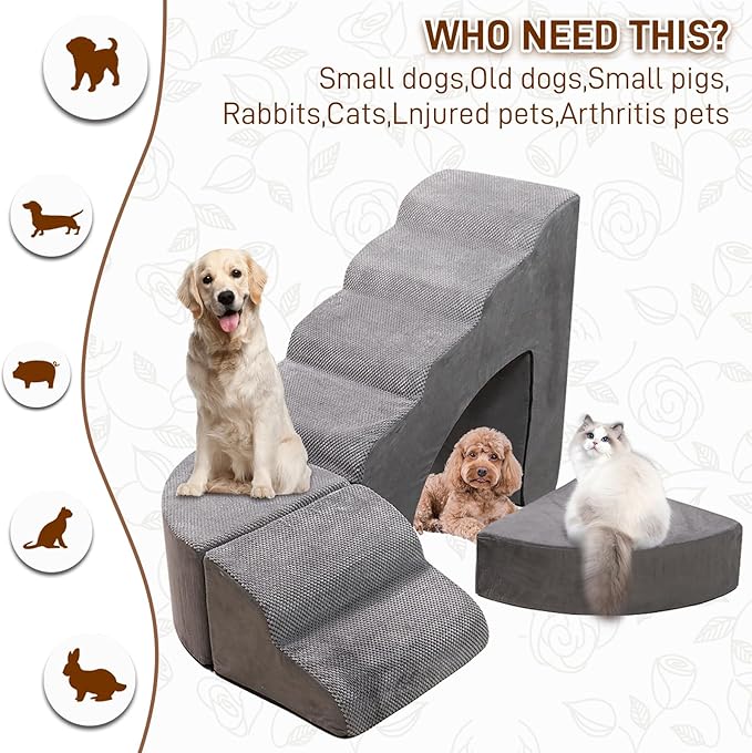 Foam Dog Stairs & Steps Ramps for High Beds 30 inches Tall for Small Dogs and Cats, LitaiL 6 Step Pet Stairs Steps for High Beds 30 inch Large Dogs, Non-Slip Dog Ramps for Older Cat