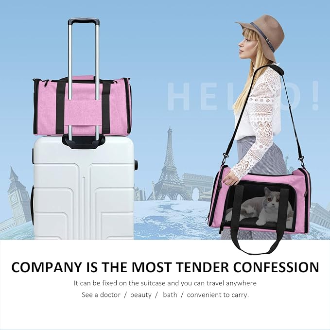 Large Cat Carriers Dog Carrier Pet Carrier for Large Cats Dogs Puppies up to 25Lbs, Big Dog Carrier Soft Sided, Collapsible Travel Puppy Carrier - Large - Pink