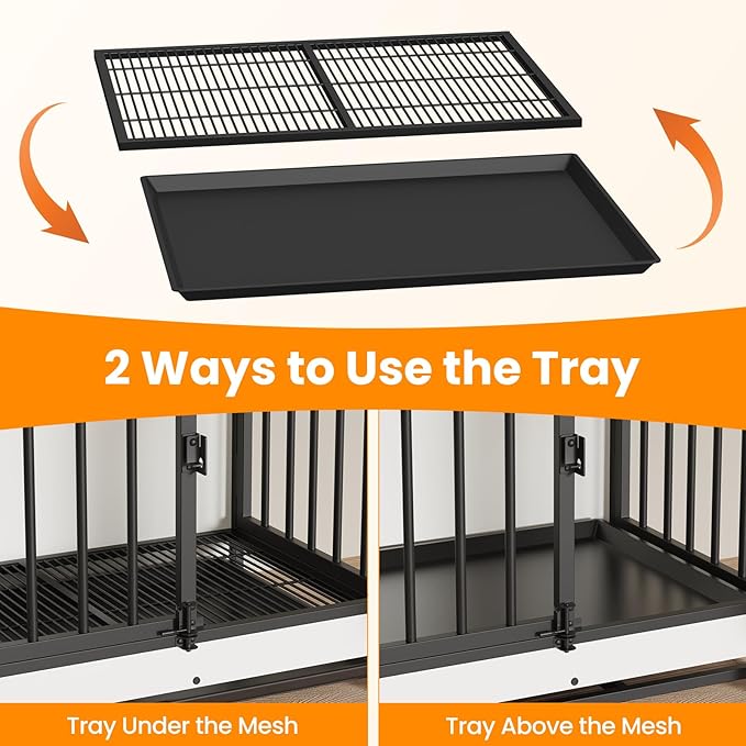 Dog Crate Furniture, Large Dog Crate Furniture, Wooden Cage Kennel Furniture Indoor, Modern Dog Crate with Multi-Purpose Removable Tray, Double-Doors Dog Furniture, End table dog crate, White