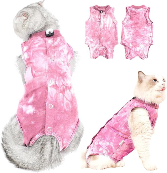 Cat Recovery Suit After Surgery, Cat Recovery Wear for Abdominal Wounds Cat Onesie Cone E-Collar Alternative,Pink M