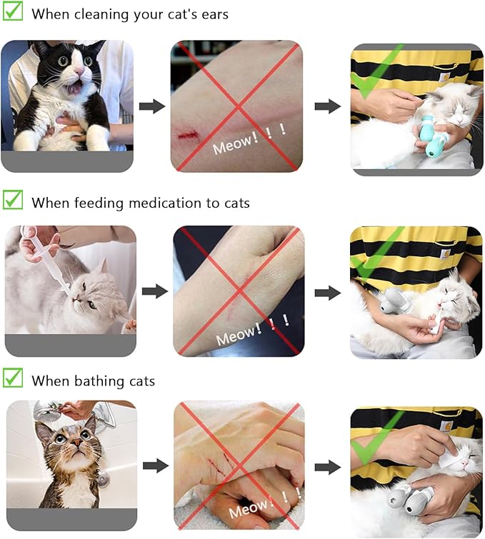 4 Pieces Cat Scratch Cover for Nursing Rehabilitation Cat Boots for Cats Only, Adjustable Cat Bathing Gloves (Grey)